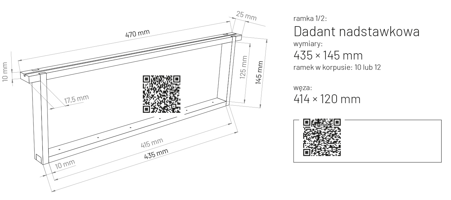 wymiary ramki Dadant 1/2